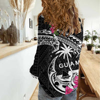 Guam Chamorro Women Casual Shirt Bougainvillea Black Polynesian Tribal Pattern