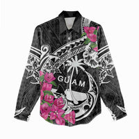 Guam Chamorro Women Casual Shirt Bougainvillea Black Polynesian Tribal Pattern