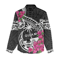 Guam Chamorro Women Casual Shirt Bougainvillea Black Polynesian Tribal Pattern