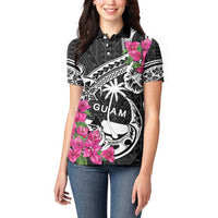 Guam Chamorro Women Polo Shirt Bougainvillea Black Polynesian Tribal Pattern