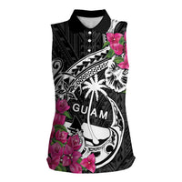 Guam Chamorro Women Sleeveless Polo Shirt Bougainvillea Black Polynesian Tribal Pattern LT05 Female Black - Polynesian Pride
