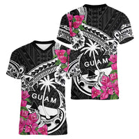 Guam Chamorro Women V-Neck T-Shirt Bougainvillea Black Polynesian Tribal Pattern LT05 - Polynesian Pride