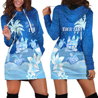 Personalised Bula Fiji Hoodie Dress Fijian Masi Pattern With Blue Coat Of Arms LT05 - Polynesian Pride