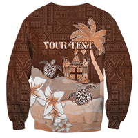 Personalised Bula Fiji Sweatshirt Fijian Masi Pattern With Brown Coat Of Arms LT05 - Polynesian Pride