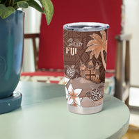 Bula Fiji Tumbler Cup Fijian Masi Pattern With Brown Coat Of Arms