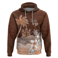 Personalised Bula Fiji Zip Hoodie Fijian Masi Pattern With Brown Coat Of Arms LT05 Pullover Hoodie Brown - Polynesian Pride
