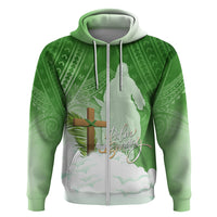 Happy Palm Sunday Zip Hoodie With Polynesian Pattern LT05 Zip Hoodie Green - Polynesian Pride