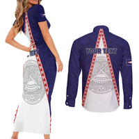 Personalised American Samoa Flag Day Couples Matching Short Sleeve Bodycon Dress and Long Sleeve Button Shirt Flag Style