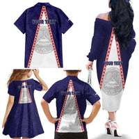Personalised American Samoa Flag Day Family Matching Off The Shoulder Long Sleeve Dress and Hawaiian Shirt Flag Style