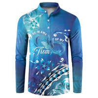 Polynesia Autism Awareness Button Sweatshirt Be In Awe Of My 'Tism LT05 Blue - Polynesian Pride
