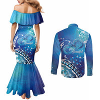 Polynesia Autism Awareness Couples Matching Mermaid Dress and Long Sleeve Button Shirt Be In Awe Of My 'Tism LT05 - Polynesian Pride