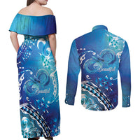 Polynesia Autism Awareness Couples Matching Off Shoulder Maxi Dress and Long Sleeve Button Shirt Be In Awe Of My 'Tism LT05 - Polynesian Pride