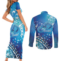 Polynesia Autism Awareness Couples Matching Short Sleeve Bodycon Dress and Long Sleeve Button Shirt Be In Awe Of My 'Tism LT05 - Polynesian Pride