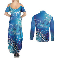 Polynesia Autism Awareness Couples Matching Summer Maxi Dress and Long Sleeve Button Shirt Be In Awe Of My 'Tism LT05 - Polynesian Pride