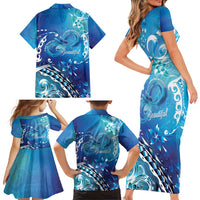 Polynesia Autism Awareness Family Matching Short Sleeve Bodycon Dress and Hawaiian Shirt Be In Awe Of My 'Tism
