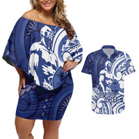 Guam Chief Kepuha Couples Matching Off Shoulder Short Dress and Hawaiian Shirt Chamorro Pride