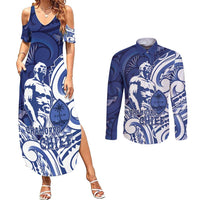 Guam Chief Kepuha Couples Matching Summer Maxi Dress and Long Sleeve Button Shirt Chamorro Pride