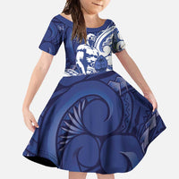 Guam Chief Kepuha Family Matching Summer Maxi Dress and Hawaiian Shirt Chamorro Pride LT05 Daughter's Dress Blue - Polynesian Pride