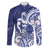 Guam Chief Kepuha Family Matching Summer Maxi Dress and Hawaiian Shirt Chamorro Pride LT05 Dad's Shirt - Long Sleeve Blue - Polynesian Pride