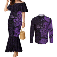 Personalised Lupus Warrior Couples Matching Mermaid Dress and Long Sleeve Button Shirt Never Give Up Polynesian Style LT05 Purple - Polynesian Pride