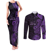 Personalised Lupus Warrior Couples Matching Tank Maxi Dress and Long Sleeve Button Shirt Never Give Up Polynesian Style LT05 Purple - Polynesian Pride