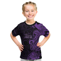 Personalised Lupus Warrior Kid T Shirt Never Give Up Polynesian Style LT05 Purple - Polynesian Pride