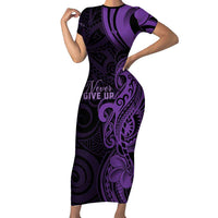 Personalised Lupus Warrior Short Sleeve Bodycon Dress Never Give Up Polynesian Style LT05 Long Dress Purple - Polynesian Pride