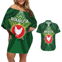 Personalized American Samoa Manu'a Cession Day Couples Matching Off Shoulder Short Dress and Hawaiian Shirt With Polynesian Pattern LT05 Green - Polynesian Pride