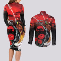 Papua New Guinea Remembrance Day Couples Matching Long Sleeve Bodycon Dress and Long Sleeve Button Shirt Lest We Forget LT05 - Polynesian Pride