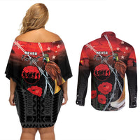 Papua New Guinea Remembrance Day Couples Matching Off Shoulder Short Dress and Long Sleeve Button Shirt Lest We Forget LT05 - Polynesian Pride