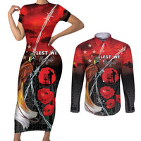 Papua New Guinea Remembrance Day Couples Matching Short Sleeve Bodycon Dress and Long Sleeve Button Shirt Lest We Forget LT05 Red - Polynesian Pride
