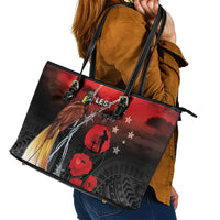 Papua New Guinea Remembrance Day Leather Tote Bag Lest We Forget LT05 - Polynesian Pride