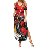 Papua New Guinea Remembrance Day Summer Maxi Dress Lest We Forget LT05 Women Red - Polynesian Pride