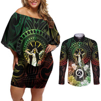 Vanuatu Happy Assumption Day Couples Matching Off Shoulder Short Dress and Long Sleeve Button Shirt LT05 Reggae - Polynesian Pride