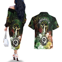Vanuatu Happy Assumption Day Couples Matching Off The Shoulder Long Sleeve Dress and Hawaiian Shirt LT05 - Polynesian Pride