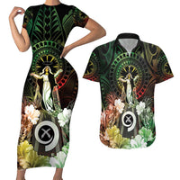 Vanuatu Happy Assumption Day Couples Matching Short Sleeve Bodycon Dress and Hawaiian Shirt LT05 Reggae - Polynesian Pride