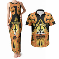 Personalised New Zealand Te Tairawhiti Couples Matching Tank Maxi Dress and Hawaiian Shirt Maori Koru Pattern LT05 Orange - Polynesian Pride