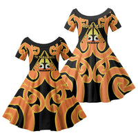 Personalised New Zealand Te Tairawhiti Family Matching Long Sleeve Bodycon Dress and Hawaiian Shirt Maori Koru Pattern LT05 Daughter's Dress Orange - Polynesian Pride