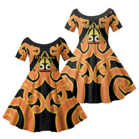 Personalised New Zealand Te Tairawhiti Family Matching Mermaid Dress and Hawaiian Shirt Maori Koru Pattern LT05 Daughter's Dress Orange - Polynesian Pride