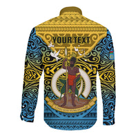 Personalized Vanuatu Sanma Province Long Sleeve Button Shirt Coat Of Arms And Namele Fern Polynesian Pattern LT05 - Polynesian Pride