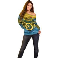 Personalized Vanuatu Sanma Province Off Shoulder Sweater Coat Of Arms And Namele Fern Polynesian Pattern LT05 - Polynesian Pride