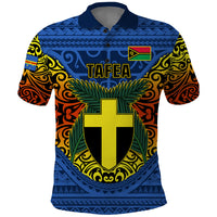 Vanuatu Tafea Province Polo Shirt Coat Of Arms And Namele Fern Polynesian Pattern LT05 Blue - Polynesian Pride