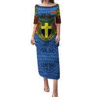 Personalized Vanuatu Tafea Province Puletasi Coat Of Arms And Namele Fern Polynesian Pattern LT05 Long Dress Blue - Polynesian Pride