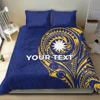 Personalised Nauru Angam Day Bedding Set Gold Navy Tribal Pattern