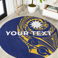 Personalised Nauru Angam Day Round Carpet Gold Navy Tribal Pattern