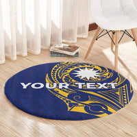 Personalised Nauru Angam Day Round Carpet Gold Navy Tribal Pattern