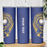 Personalised Nauru Angam Day Skinny Tumbler Gold Navy Tribal Pattern