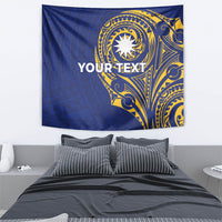 Personalised Nauru Angam Day Tapestry Gold Navy Tribal Pattern