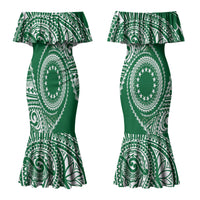 Cook Islands Gospel Day Couples Matching Mermaid Dress and Hawaiian Shirt Green Tribal Curves