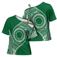 Cook Islands Gospel Day Cross Shoulder Shirt Green Tribal Curves LT05 - Polynesian Pride